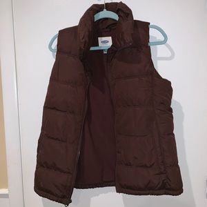 wine colored puffer vest